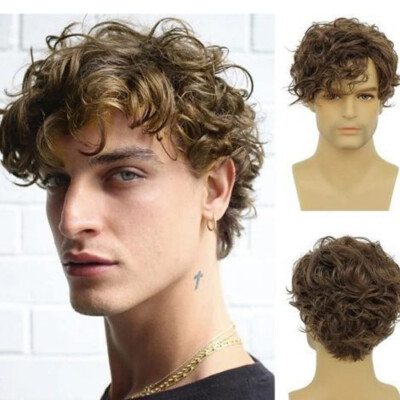 Men's Curly Blonde Pixie Cut Wigs HalloweenHair Wig for Daily Costume Halloween