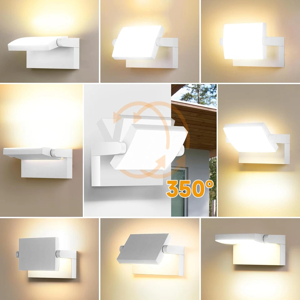 6 Pezzi Applique Da Esterno/Interno 40W Bianco Lampada Da Parete Esterno Angolo - Immagine 3 di 4