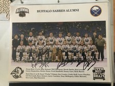 BUFFALO SABRES HOCKEY TEAM ALUMNI  AUTOGRAPHED 8 X 10 PHOTO PERRAULT, PLAYFAIR