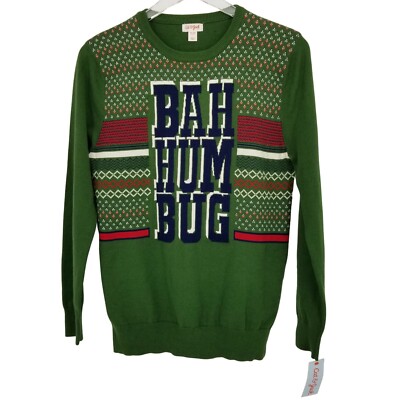 Cat Jack Boys Green Bah Hum Bug Long Sleeve Crew Neck Pullover Sweater  Size XL