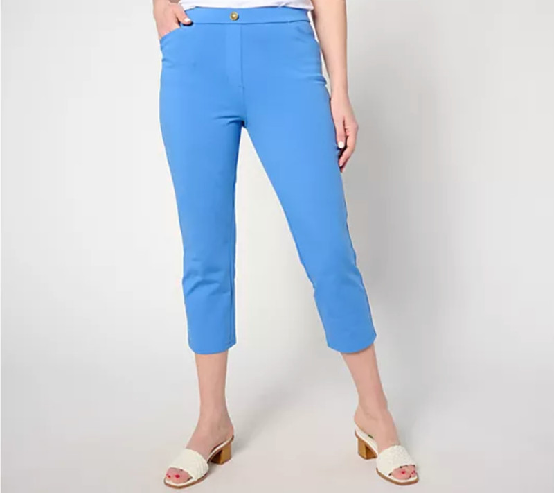 Susan Graver Reg Weekend Essential XL Blu Premium Stretch Slim Crop Pant A638800