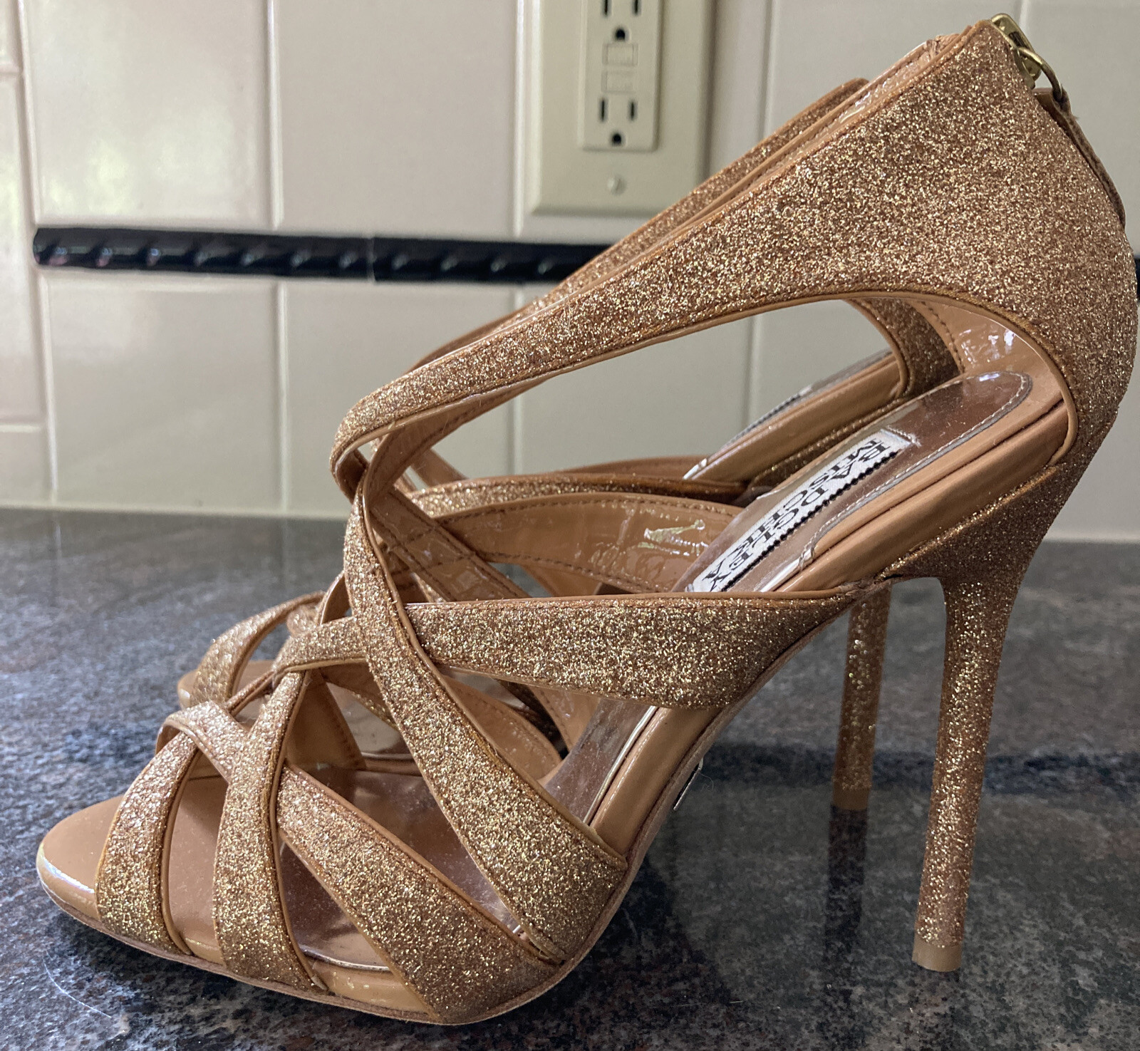 7 Badgley Mischka Junebug Rose Gold Glitter Sandal Strappy Pump Heels  Sparkly | eBay