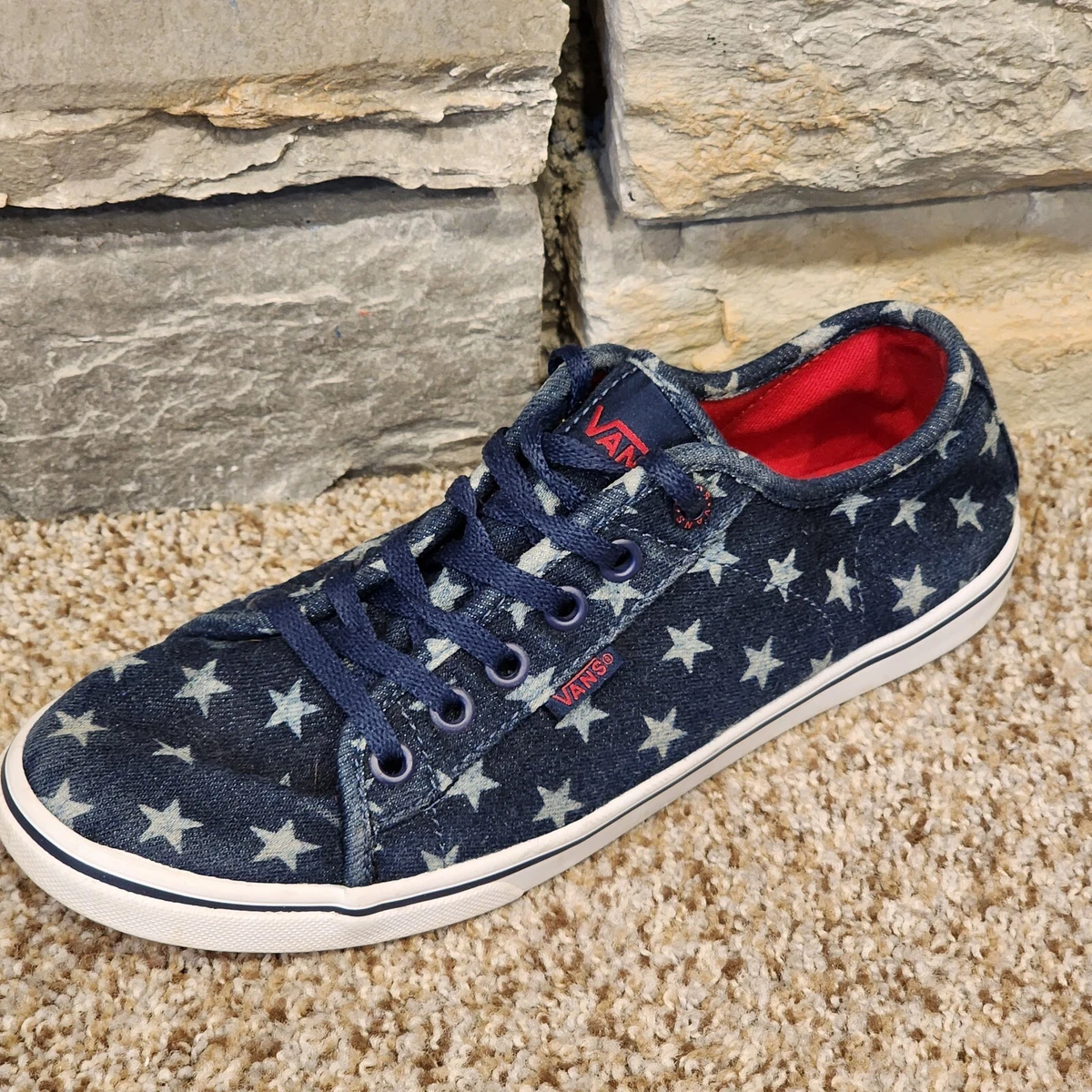 Vans Ferris Lo Pro Stars Blue Denim Canvas Skate Lace up Shoe Sneaker Womens 8