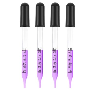 Lot of 4, Medicine Art Essential Oils Eye Dropper Graduated 3'' Straight Tip 1ml