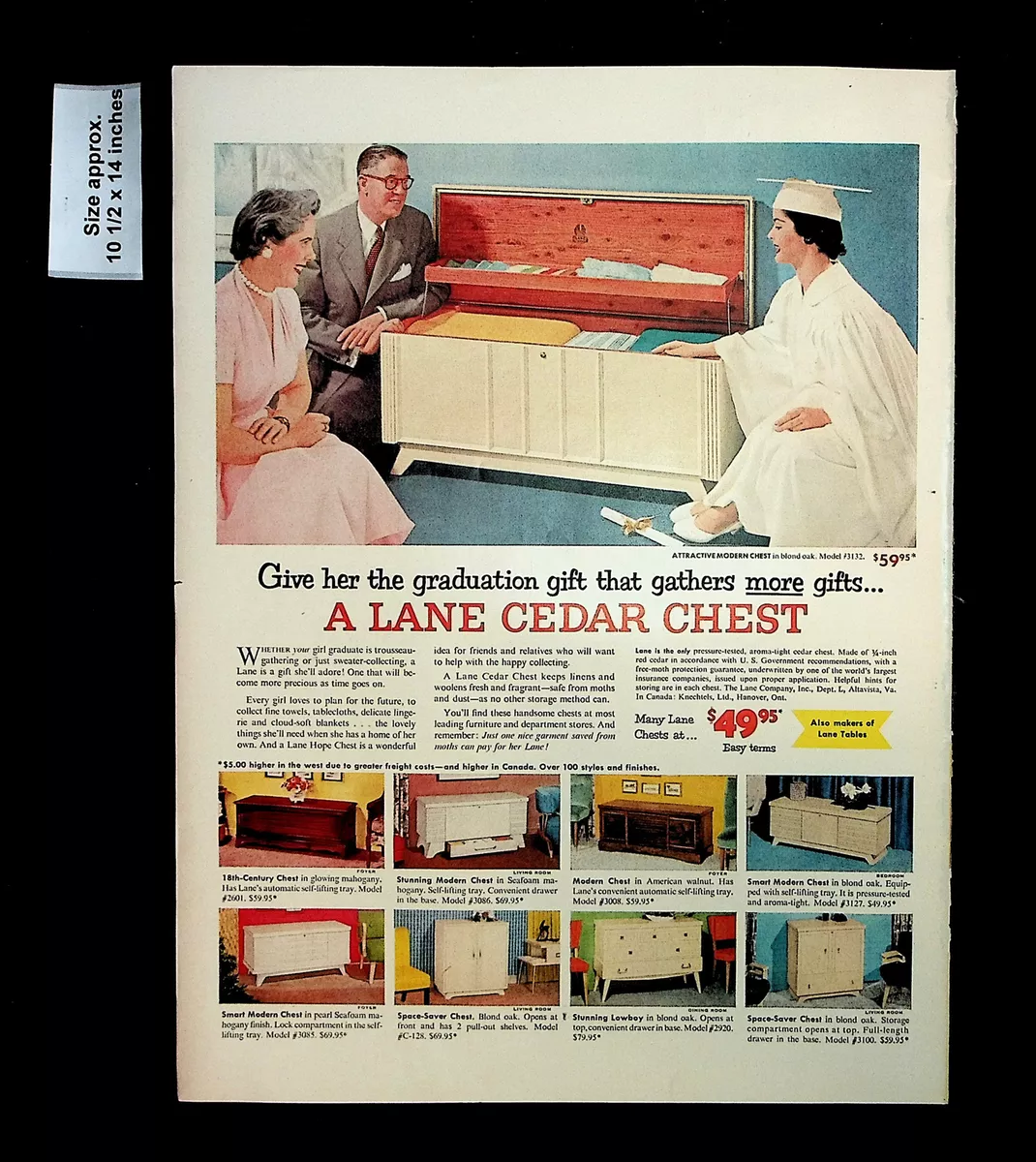 1955 Lane Cedar Chest Graduation Gift Furniture Clothing Vintage Print Ad 33744