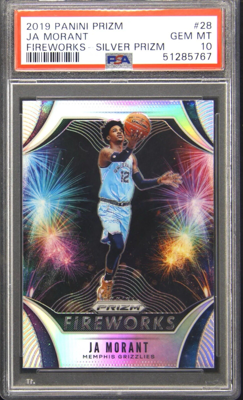 2019 Panini Prizm Fireworks Silver Prizm #28 Ja Morant PSA 10 Rookie RC