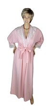 Vtg 80's Beth Michaels Pink Cottagecore Robe White Lace Collar Sleeves Prairie