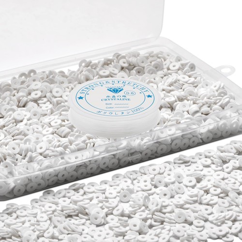 4000 Pcs White Clay Beads for Bracelets Making, Polymer Spacer Flat Beads DIY...