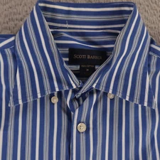 Scott Barber Shirt Mens M Blue White Striped 100% Cotton Button Up Long Sleeve