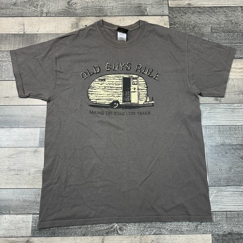 Old Guys Rule T-Shirt Graphic Print Retro Y2K Grey Mens Large - Picture 5 of 6