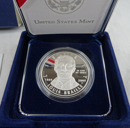 2009-P Louis Braille Proof Silver Dollar US Mint Commemorative $1 COA OGP - Picture 2 of 5