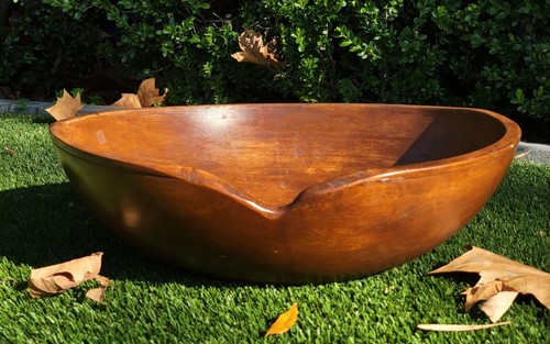 Antique Early American Turned Walnut ? Burl Wood Notched Spoon Ladle Mixing Bowl - Picture 3 of 12