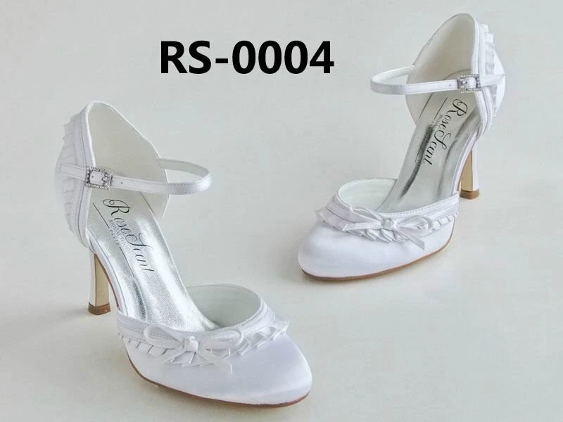 JIAJIA Scarpe Da Sposa Donna – Tacco Basso 5cm, Punta Chiusa, T-Strap, Raso Bianco - 2