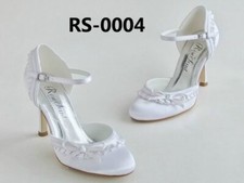 HBH Brautschuhe Satin,mit R&uuml;schen und einer Schleife ,Lederriemchen, Absatz 5cm