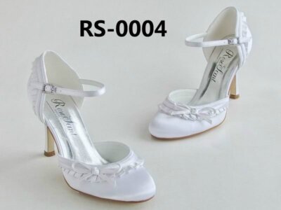 HBH Brautschuhe Satin,mit Rüschen und einer Schleife ,Lederriemchen, Absatz 5cm 