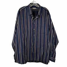 BURBERRY London Men  s Navy Long Sleeve 100 Cotton Button up With Strips SZ XXL