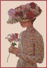 Victorian Lady w/Flowers on Large Hat Counted Cross Stitch CHART No.30-100