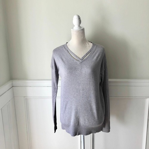 Stitch Fix Pink Clover Gray Strappy V Neck Sweater XS | eBay