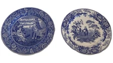 Spode Plates: Girl At Well And The Woodman Blue And White 10.5 in. 1996