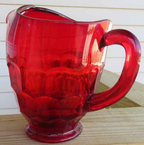 Vintage Ruby Red Glass Water Pitcher W/ Ice Lip - Picture 3 of 8