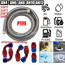  4/6/10/12AN Stainless Steel PTFE Fuel Line 20ft 10 Fittings Hose Kit E85 Silver