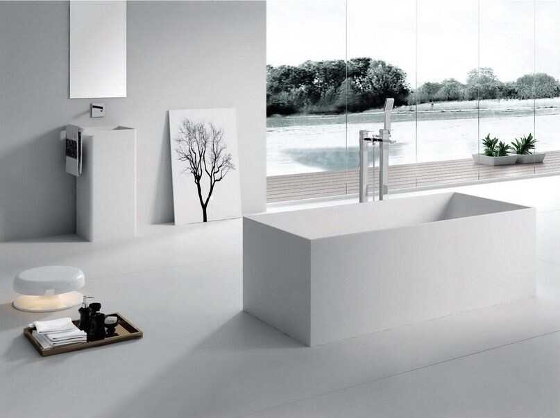Bathtub Freestanding - Solid Surface Bathtub - Modern Soaking Tub - Mardilly 67"