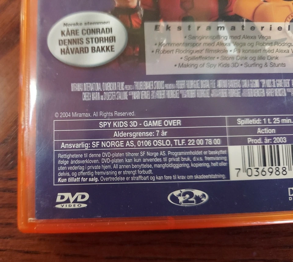 Norwegian Language Region 2 DVD Små spioner 3D Game Over Spy Kids w 3-D Glasses - Image 3 of 4