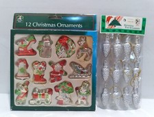 2 Sets - Vintage CHRISTMAS TREE ORNAMENTS Assorted Santa Pine Cones  More - NOS