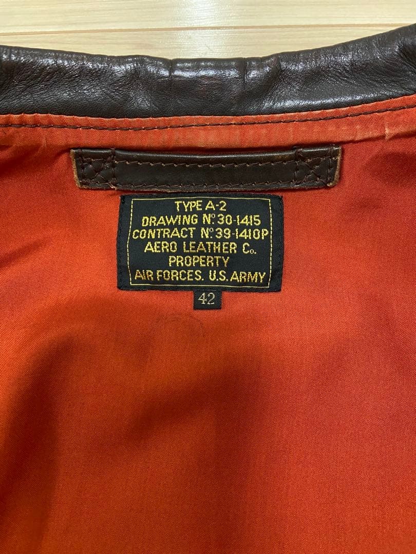 Aero Leather TYPE A-2 Flight Jacket Size 42 Black Orange Red Rib