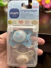 MAM Pacifier 2 pk (0-6 Month) GLOW IN THE DARK Sterilizing Case ~ NEW