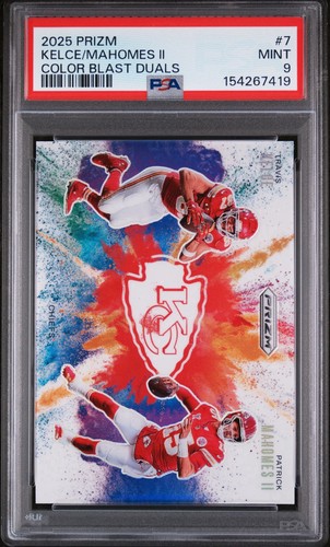 Patrick Mahomes II / Travis Kelce #7 2025 Panini Prizm Color Blast Dual card