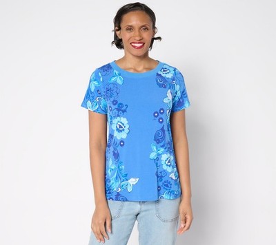 Susan Graver Women's Top Sz XL Courtside Social Printed Liquid Knit Blue A687856