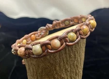 Jasper Leather Silver Shamballa Bracelet