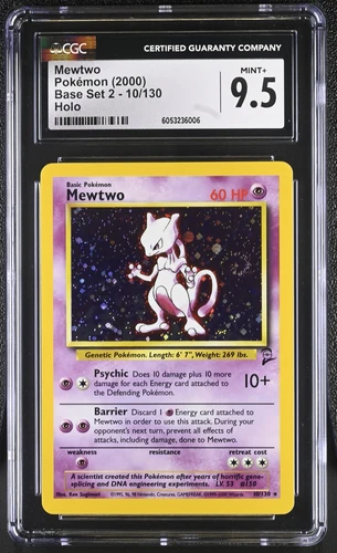 CGC 9.5 MINT+ Mewtwo 2000 Base Set 2 10/130 Holo SWIRL Pokemon Card psa