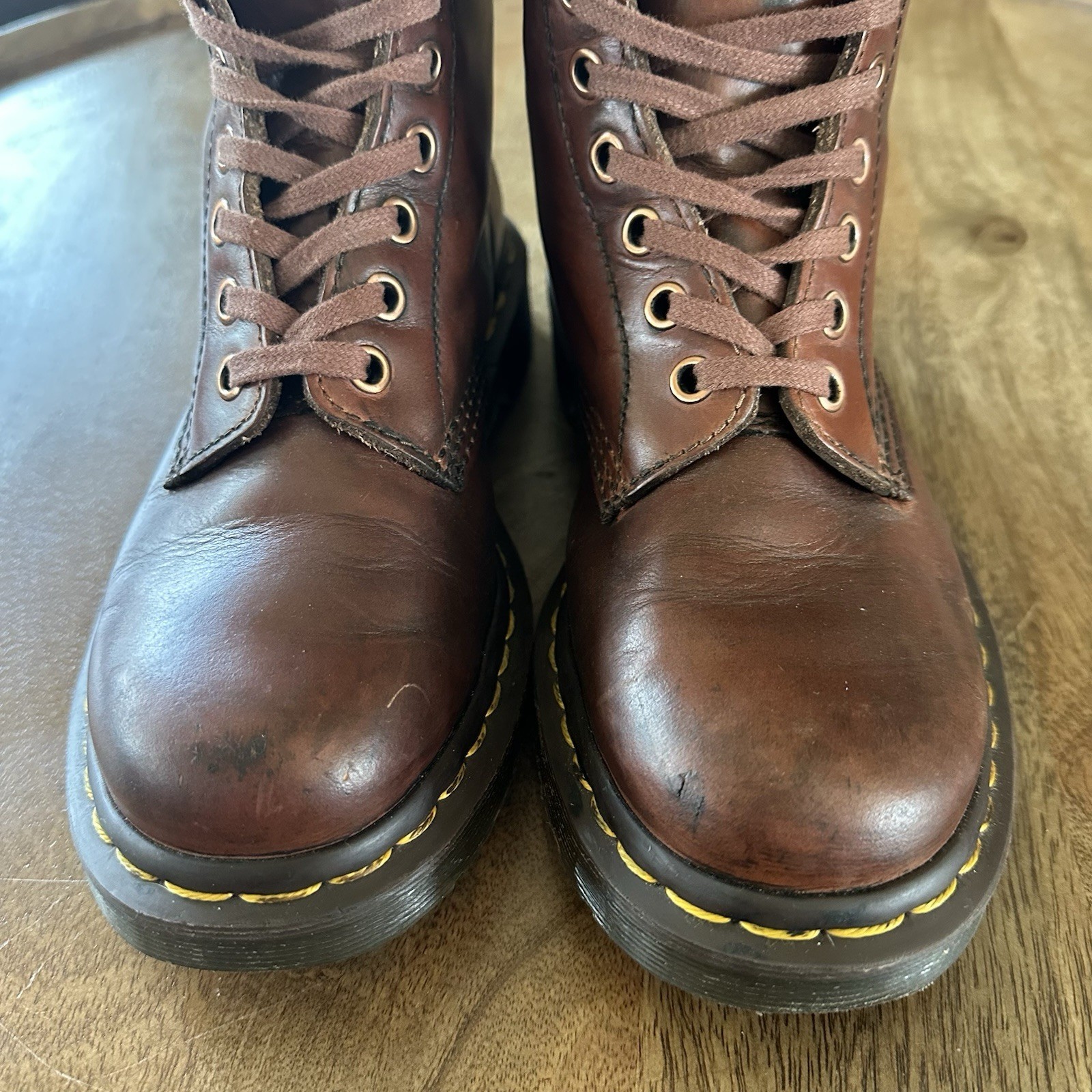 Dr. Doc Martens Pascal Boots Unisex Brown Leather 8 Eyelet Combat Boots Size 7 thumbnail 2