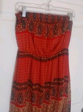 Strapless Maxi Dress Size S Women Red Paisley  Flowy Smocked Blu Pepper 