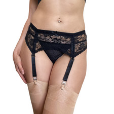 Lace Black White Red Mid Waist Bow Garter Belt Mini Skirt Lingerie Set  Thong