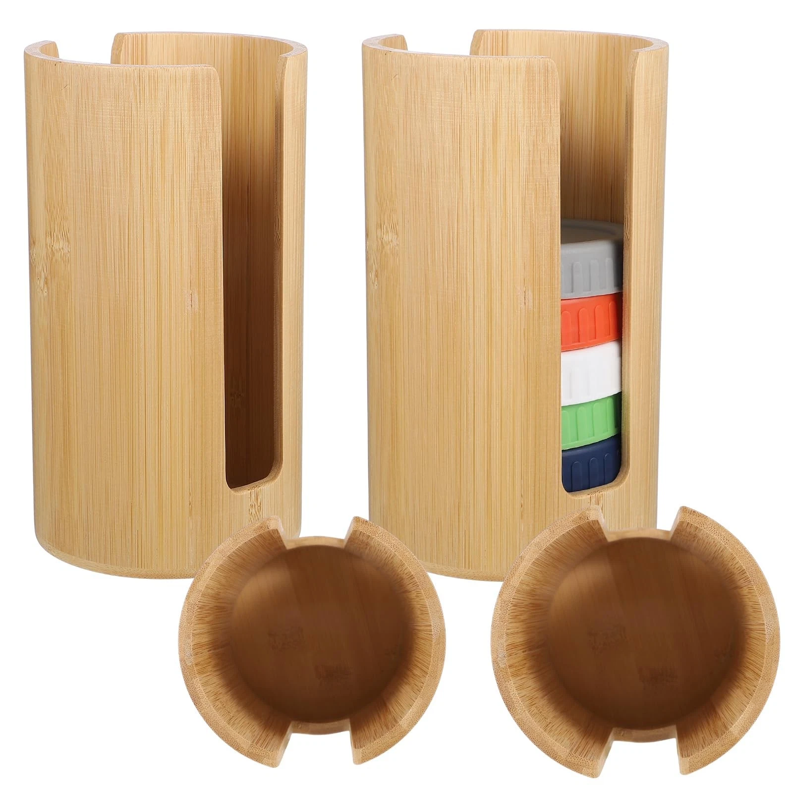 2 Pcs Vertical Bamboo Mason Jar Lid Organizer Storage Holder for Home Kitchen