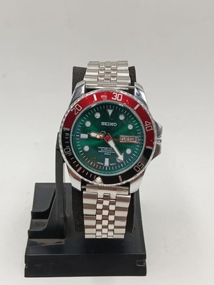 Seiko Vintage Uhr Edelstahl grünes Zifferblatt Tag & Datum Anzeige drehbare L...