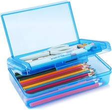 Double Layer Hard Plastic Translucent Pencil Box Blue