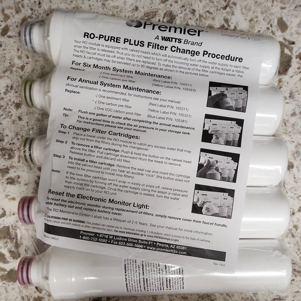 Premier 2 Red Sediment Filter, 2 Yellow Pre Carbon Filter And 1 Blue Post Carbon - Image 2 of 3