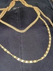 VINTAGE MIRIAM HASKELL GOLDTONE, 3 STRAND, BOX, CURB, ROLO LINKS NECKLACE 28"