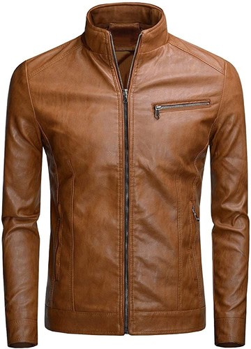 Men’s Brown Waxed Genuine Sheep Leather Jacket YKK Zip Satin Lined Custom Size