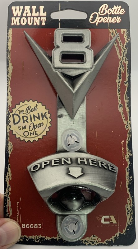 Wall Mount Bottle Opener V-8 Design V8 Great For Your Garage or Man Cave New
