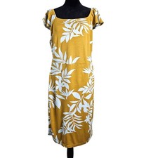 Old Navy Womens Dress Large Mustard Yellow White Floral Knee-Length Cap Sleeves
