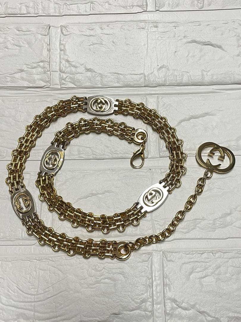 Gucci Gold Chain Belt Necklace GG Interlocking Italy Vintage OLD