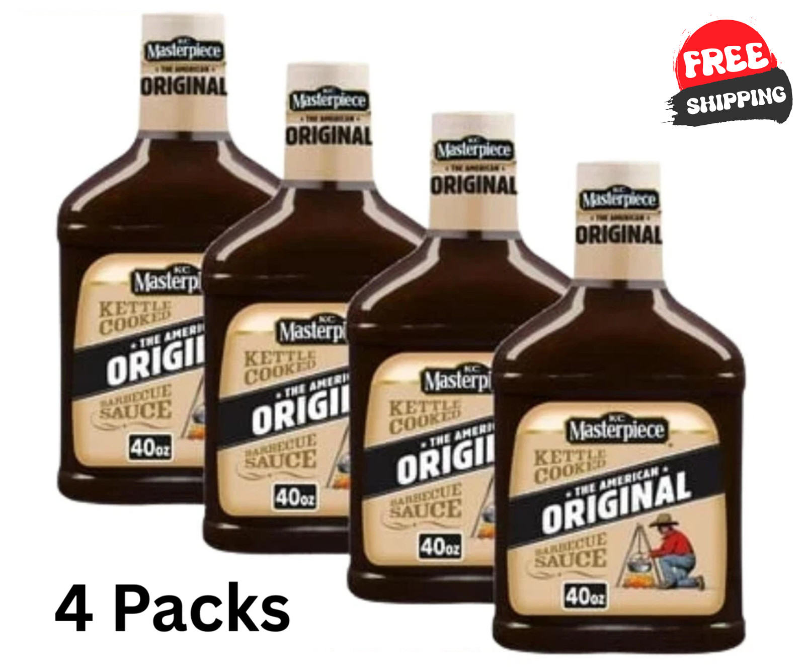 (4 pack) KC Masterpiece Original Barbecue Sauce, 40 oz Free Ship