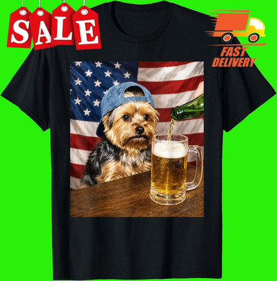 Funny Yorkie Drinking Beer Dog Meme Art Graphic T-Shirt FASTSHJPING68