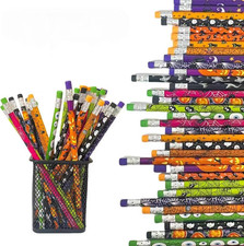 48Pcs Halloween Pencils Ghost Pumpkin Wooden Pencils with Erasers for Halloween