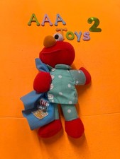 ELMO Tyco Plush Stuffed Elmo In Pajamas w/BluE Blanket Lovey 9"- WORKING
